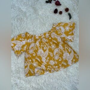 Chico’s blouse, size XL, mustard color with white paisley print.